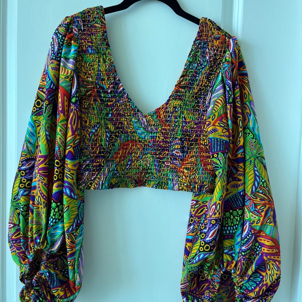 Bold Boho Smocked Crop Top with Dramatic Puff Sleeves – Live 4 Truth